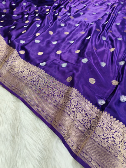 Purple Satin Banarasi saree