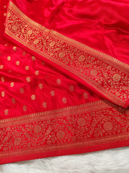 Red Satin Banarasi Saree