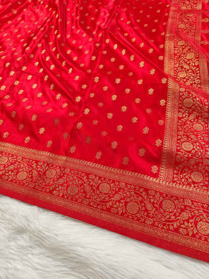 Red Satin Banarasi Saree