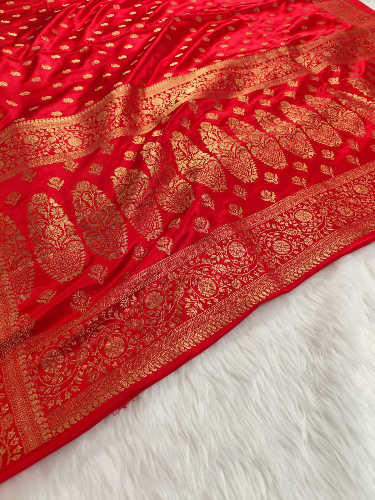 Red Banarasi Satin Saree