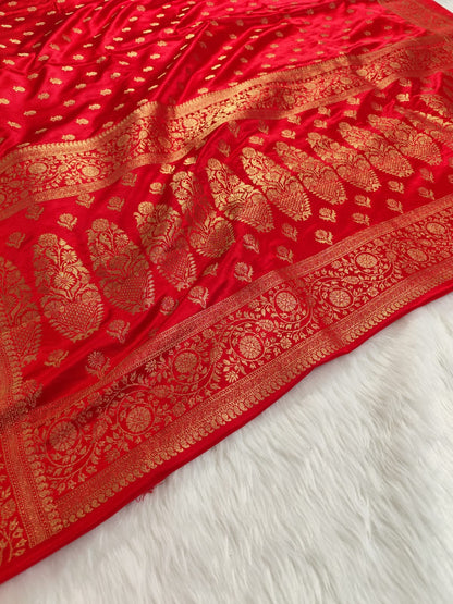 Red Satin Banarasi Saree