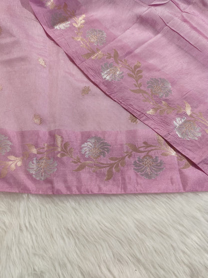 Onion Pink Raw Mango Banarasi Saree
