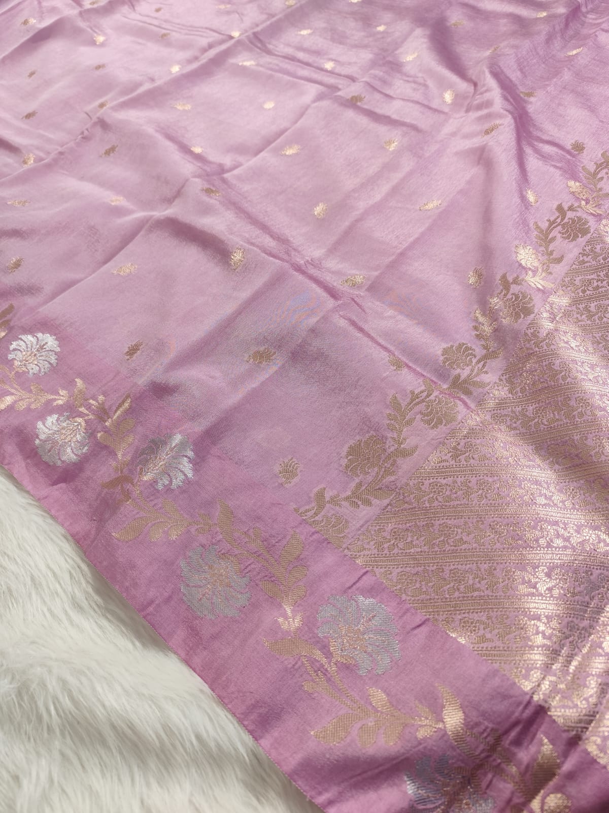 Onion Pink Banarasi Raw Mango Saree