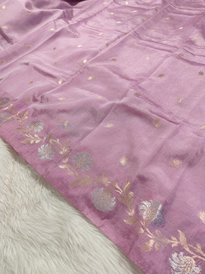 Onion Pink Raw Mango Banarasi Saree