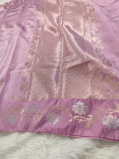 Onion Pink Raw Mango Banarasi Saree