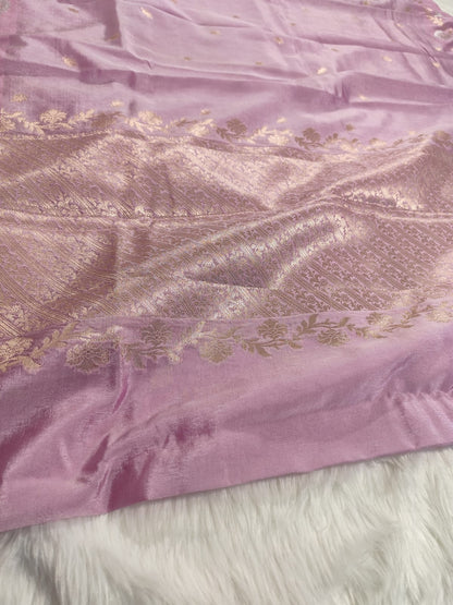 Onion Pink Raw Mango Banarasi Saree
