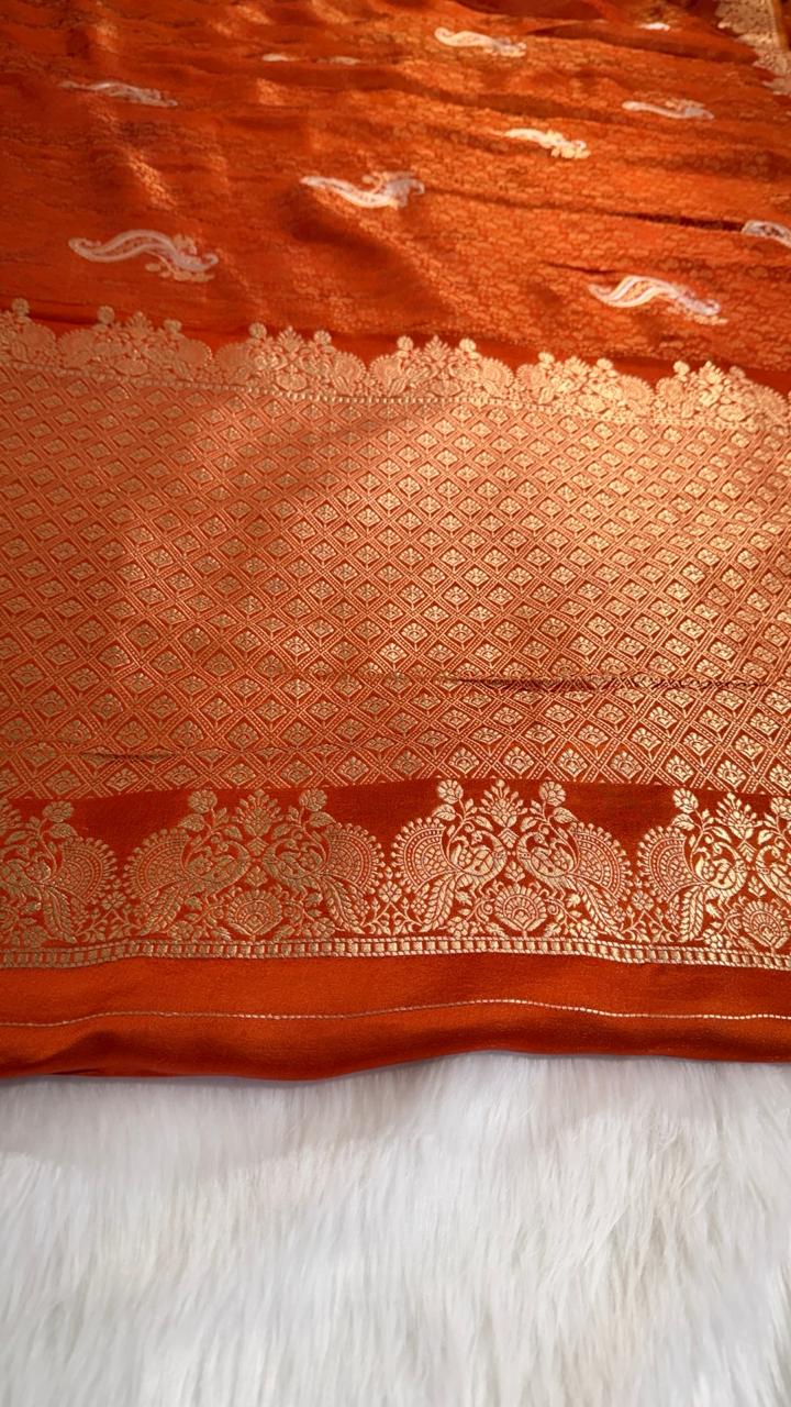 Rust Orange Semisilk Banarasi Saree