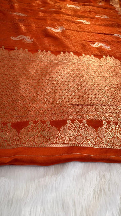 Rust Orange Semisilk Banarasi Saree