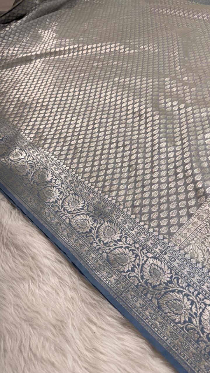 Grey Semisilk Banarasi Saree