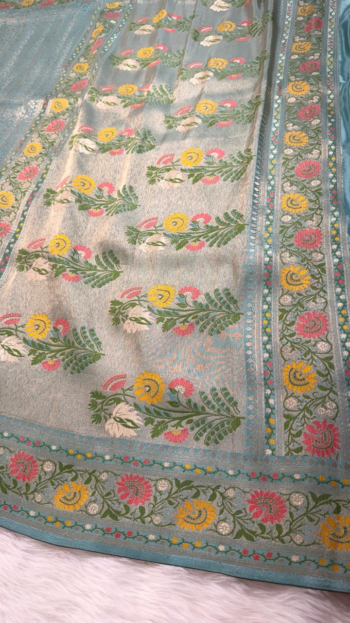 Blue Tanchui Banarasi Semisilk Saree