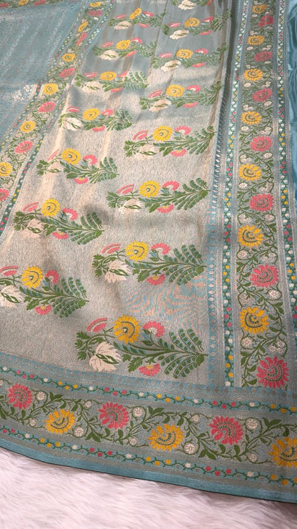 Blue Semisilk Banarasi Saree