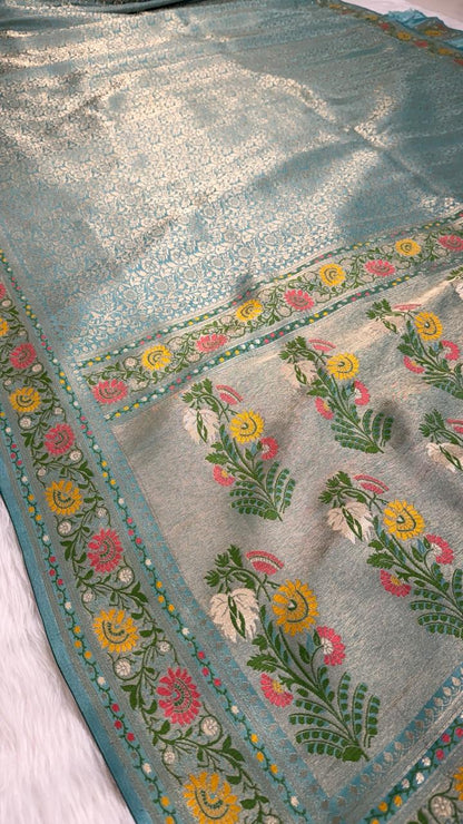 Blue Semisilk Banarasi Saree