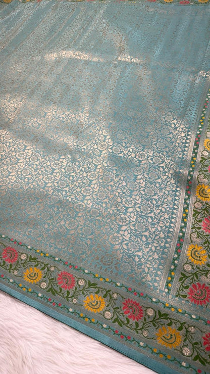 Blue Semisilk Banarasi Saree