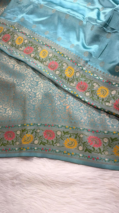 Blue Semisilk Banarasi Saree