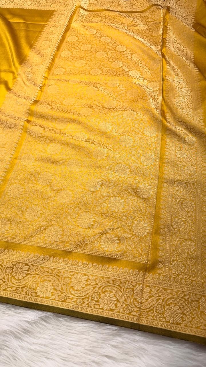 Mustard Gold Banarasi Semisilk Saree