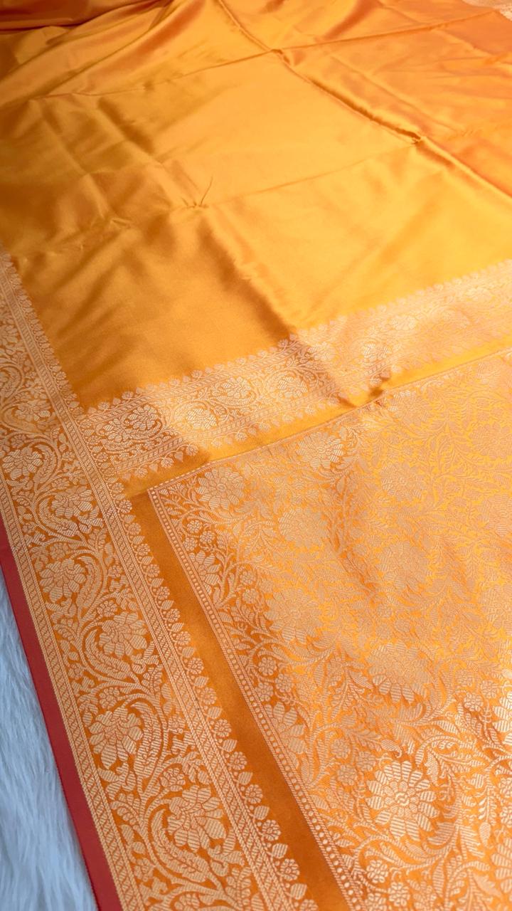 Yellow Semisilk Banarasi Saree