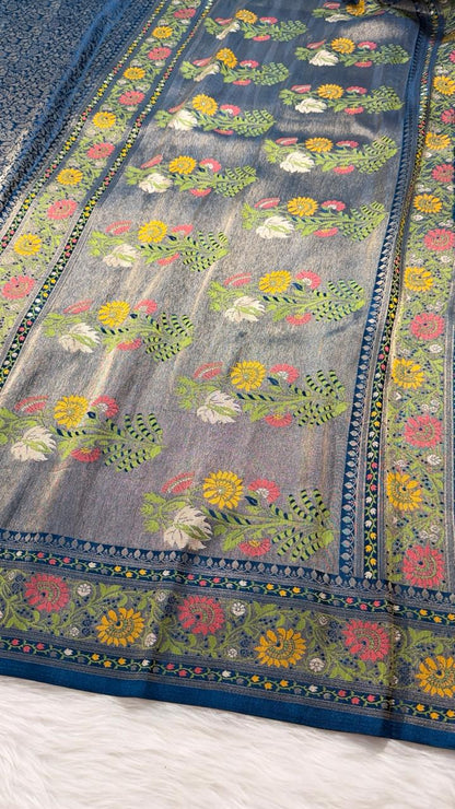 Blue Semisilk Banarasi Saree