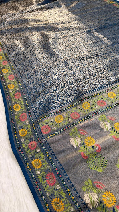 Blue Semisilk Banarasi Saree