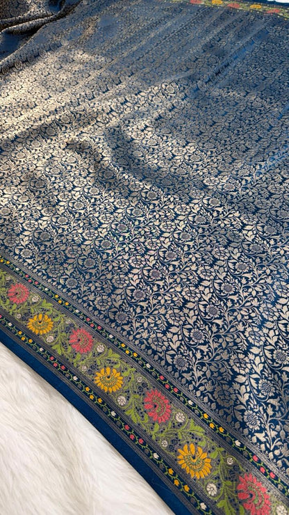 Blue Semisilk Banarasi Saree