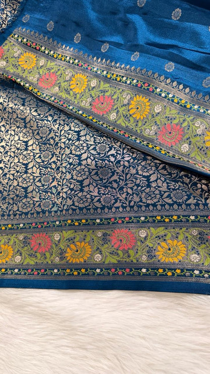 Blue Semisilk Banarasi Saree