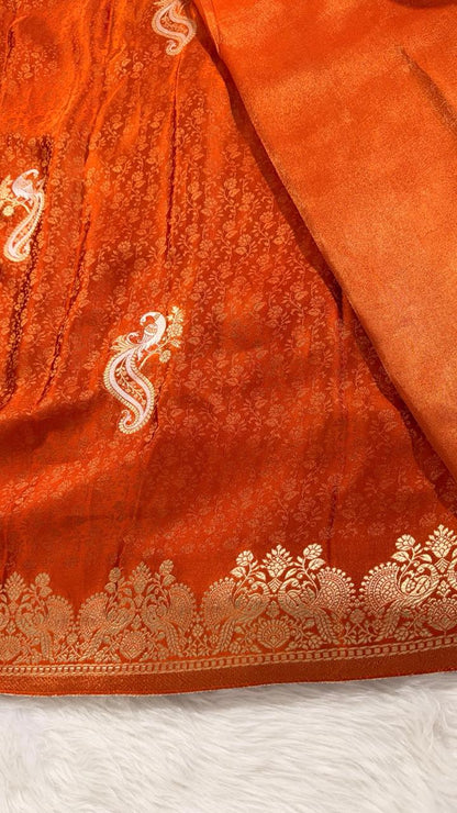 Rust Orange Semisilk Banarasi Saree
