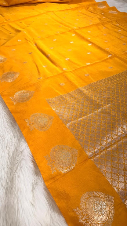 Mustard Yellow Raw Mango Banarasi Saree