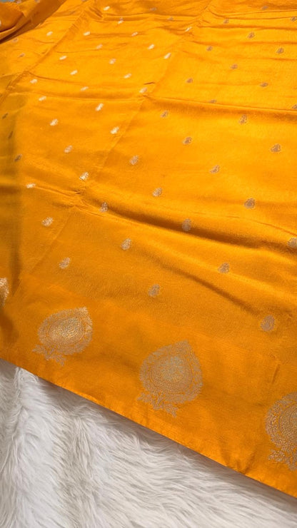 Mustard Yellow Raw Mango Banarasi Saree