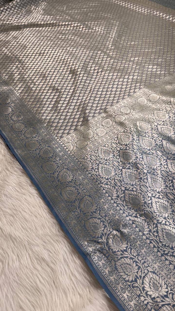 Grey Semisilk Banarasi Saree