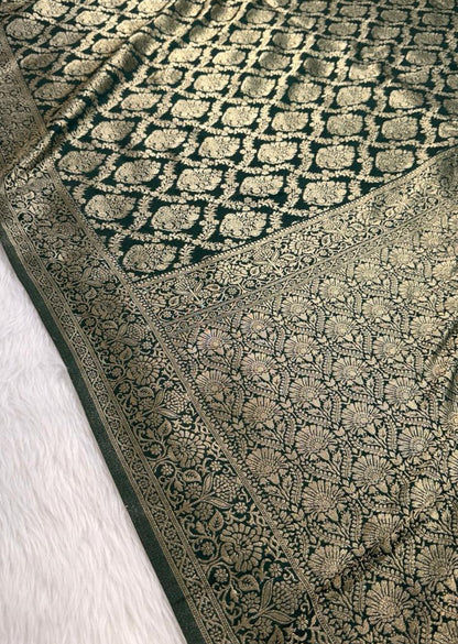 Bottle Green Banarasi Georgette Saree