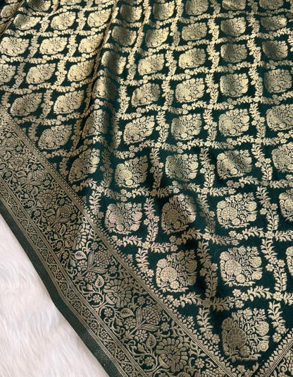 Bottle Green Banarasi Georgette Saree