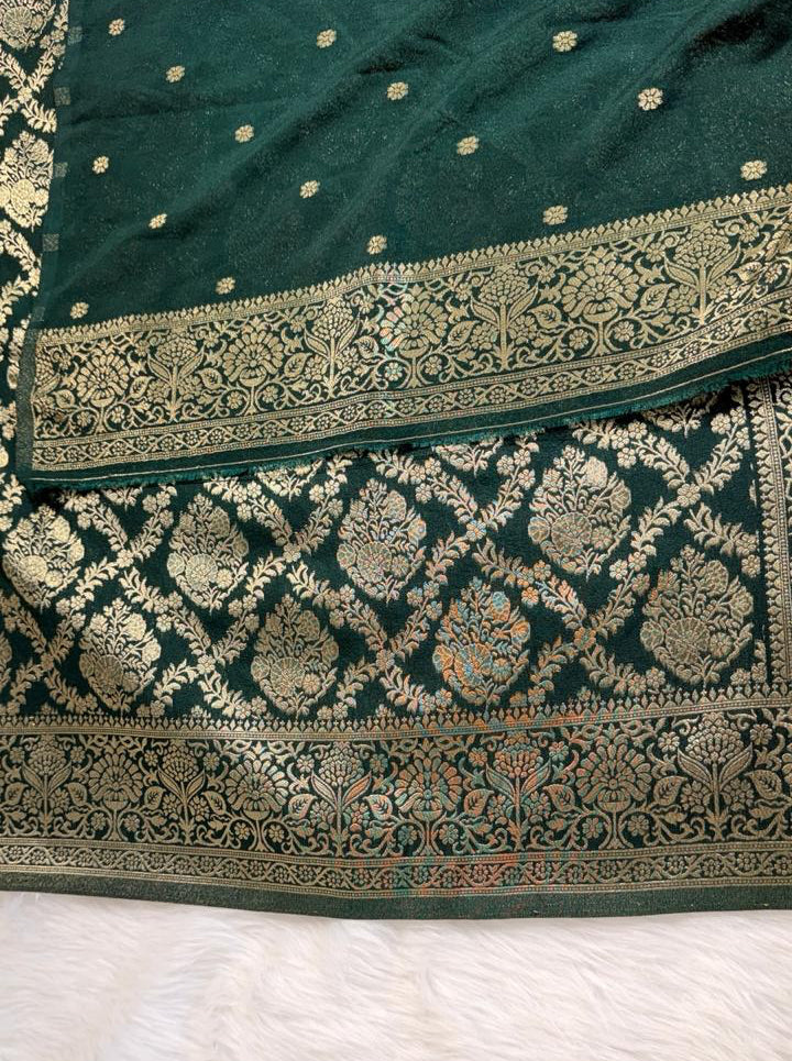 Bottle Green Banarasi Georgette Saree