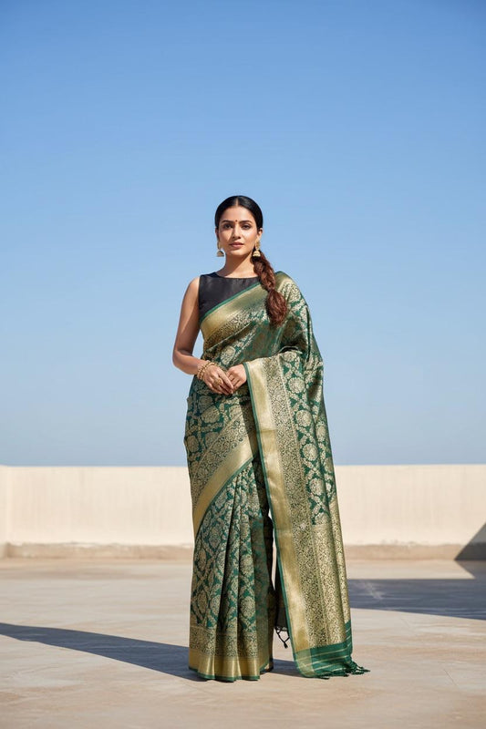 Bottle Green Banarasi Georgette Saree
