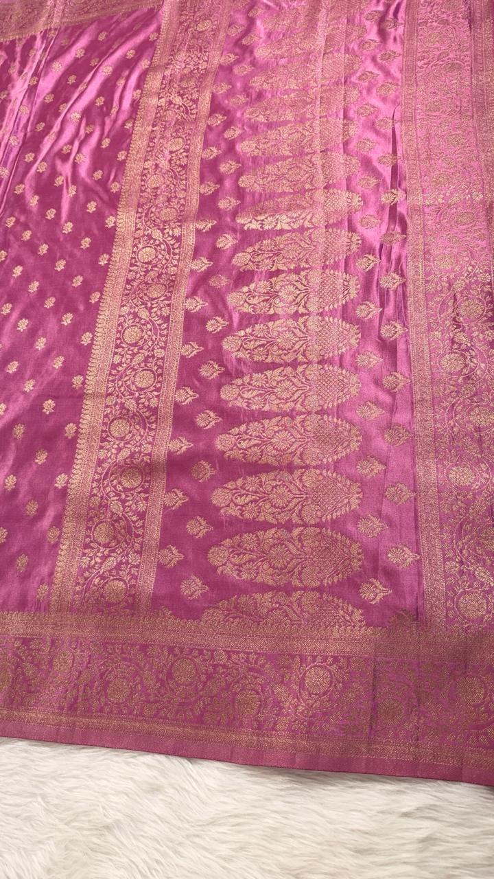 Onion Pink Satin Banarasi Saree
