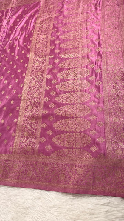 Onion Pink Satin Banarasi Saree