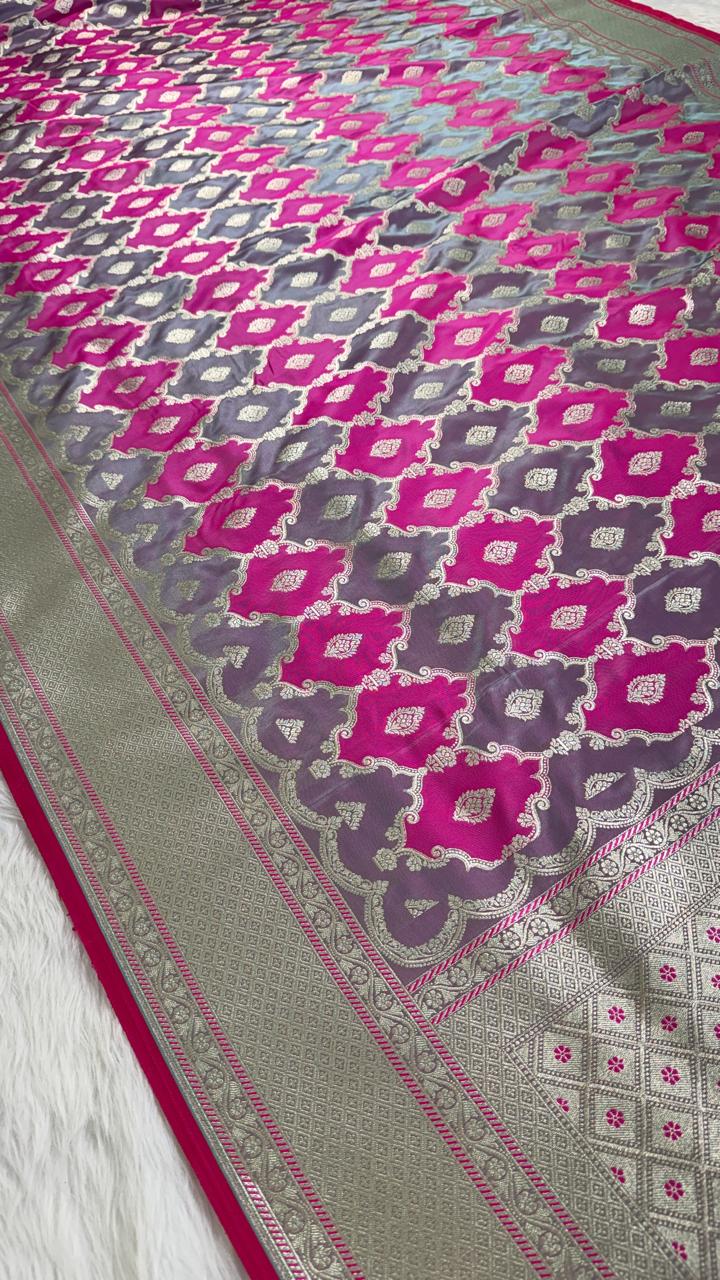 Pink Metallic Banarasi Mashru Silk Saree