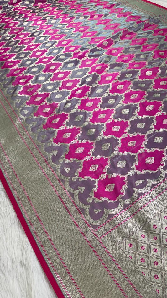 Pink Metallic Banarasi Mashru Silk Saree
