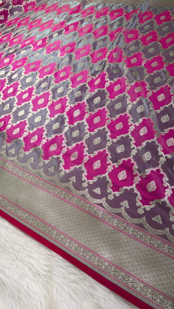 Pink Metallic Banarasi Mashru Silk Saree