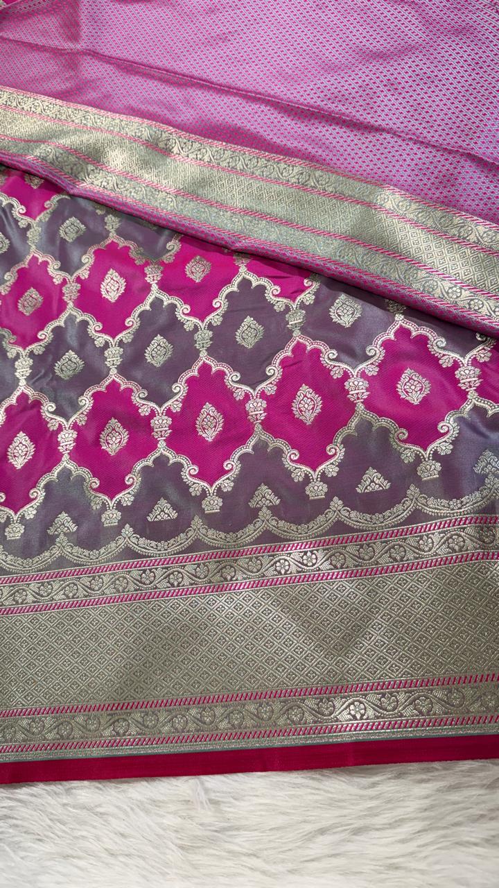 Pink Metallic Banarasi Mashru Silk Saree