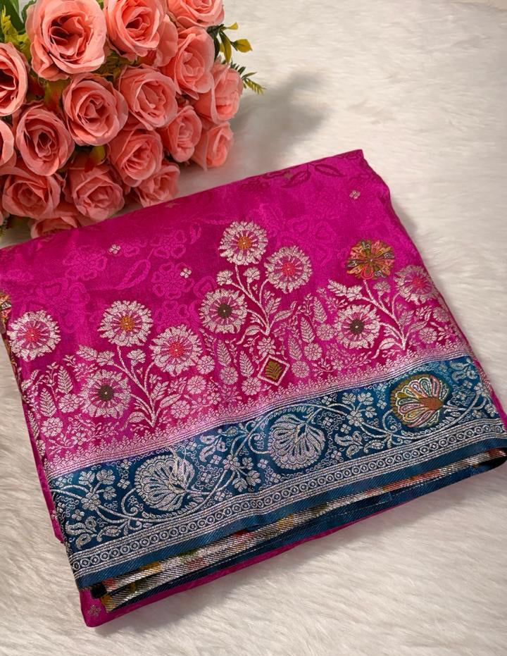 Rani Pink Satin Banarasi Saree