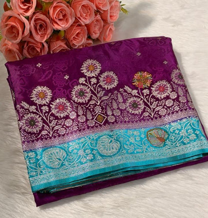 Purple Satin Banarasi Saree
