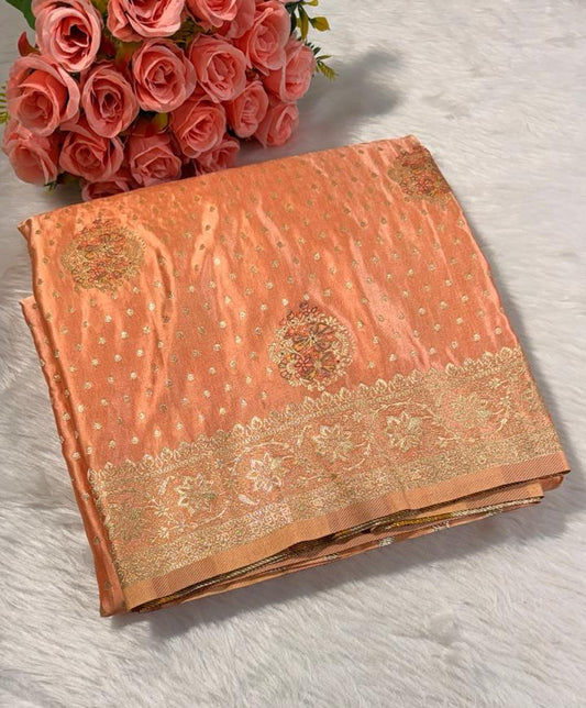 Orange satin banarasi saree