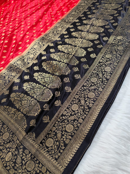 Red Black Satin Banarasi Saree