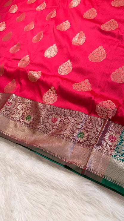Rani Pink Semisilk Banarasi Saree