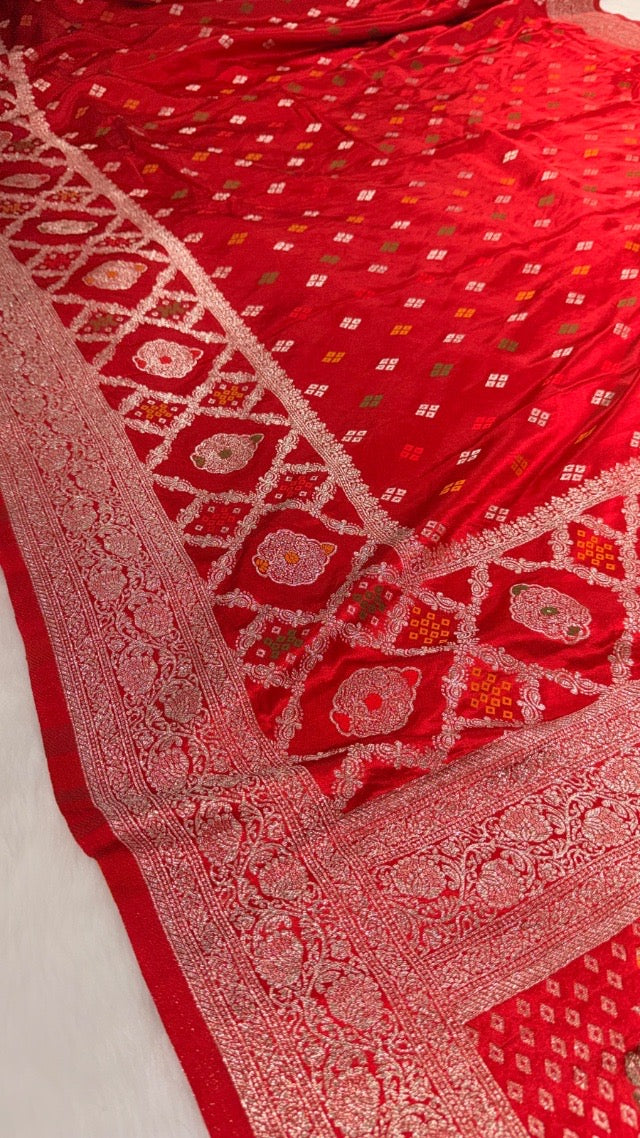 Red Buti Satin Banarasi Saree
