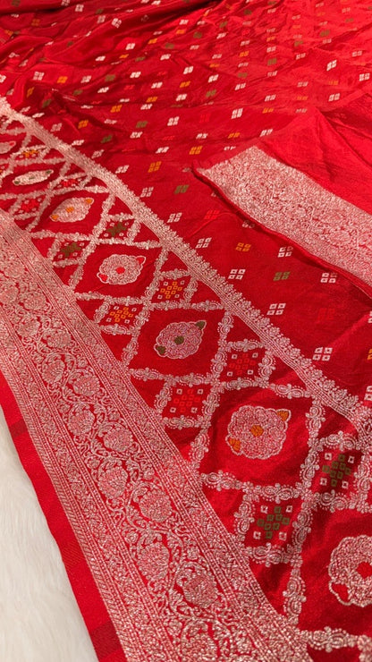 Red Buti Satin Banarasi Saree