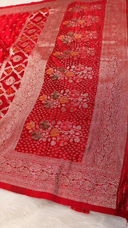 Red Buti Satin Banarasi Saree