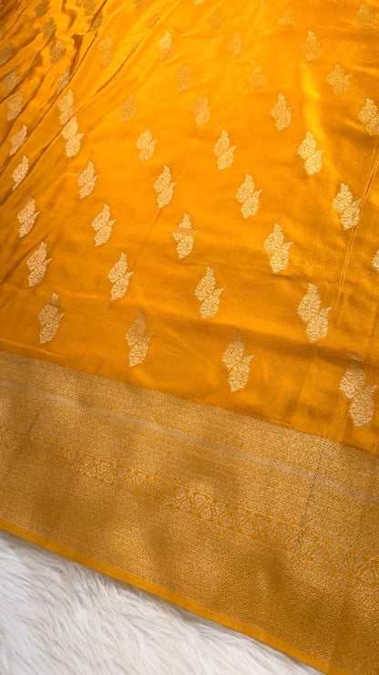 Yellow Satin Banarasi Saree