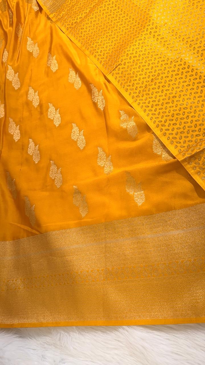 Yellow Satin Banarasi Saree
