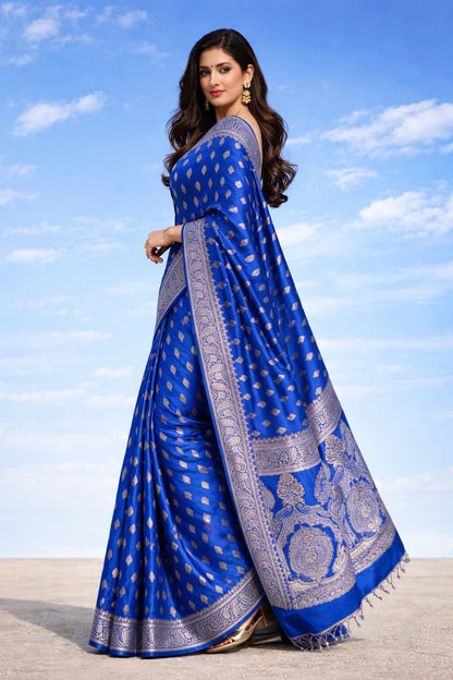 Cobalt Blue Mashru Banarasi Saree