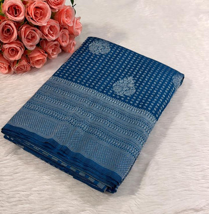 Blue Semisilk Banarasi Saree